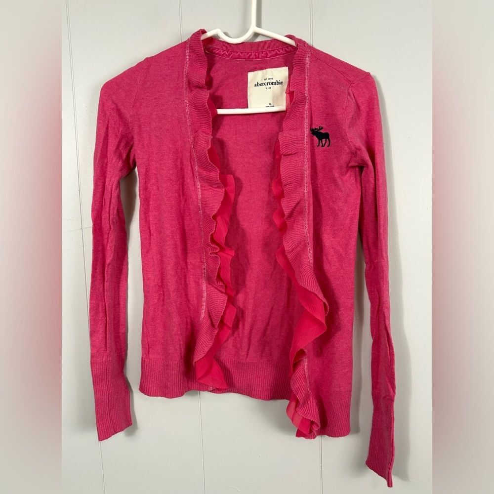 Abercrombie Kids Y2K Pink Ruffle Open Front Cardigan XL Preppy Cute Vintage